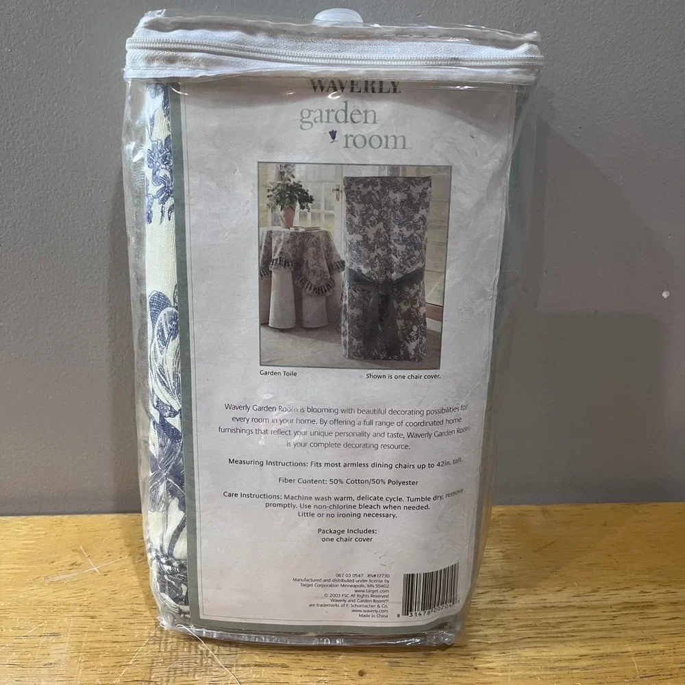 Vtg Waverly Garden Room Dining Chair Cover Garden Toile Navy Blue Cream 2003 NEW
